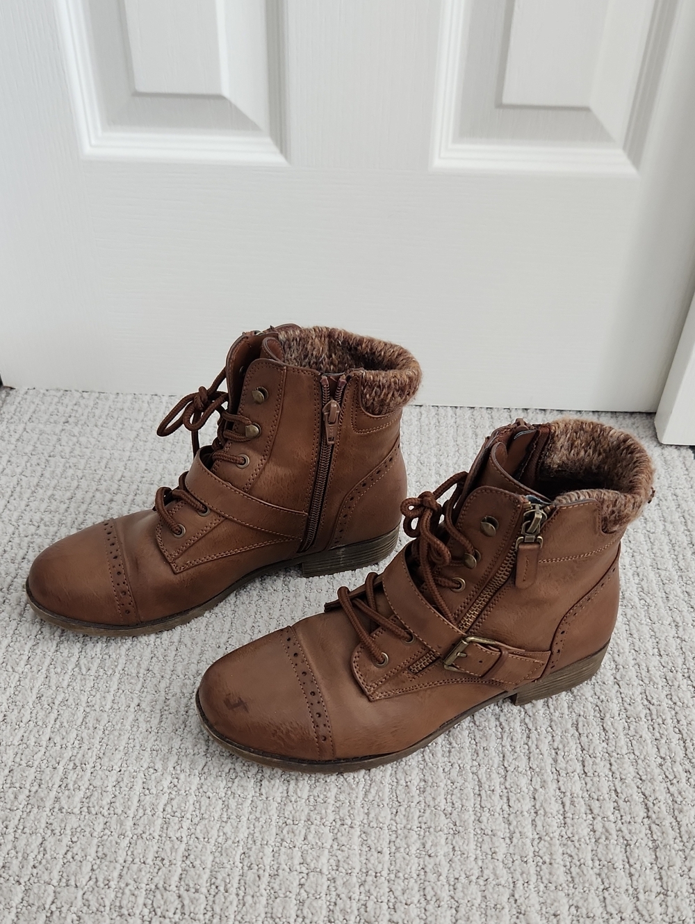 Kohl's Brown Faux-Fur Lace-Up Ankle Boots